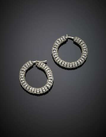 White gold diamond hoop earrings - фото 1