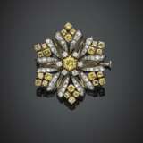 Colourless and fancy yellow diamond white gold snowflake brooch - photo 1