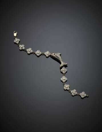 White gold diamond bracelet with a dolphin central - фото 1