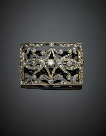 Silver and gold irregular rose cut diamond rectangular brooch - фото 1