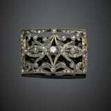 Silver and gold irregular rose cut diamond rectangular brooch - Foto 1