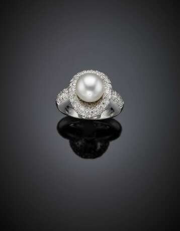 Mm 10.15 circa cultured pearl and diamond white gold ring - photo 1