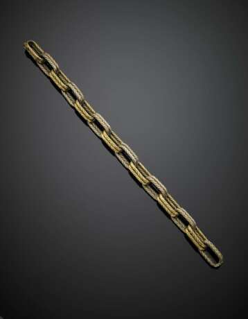 WEINGRILL | Bi-coloured gold textured oval double link chain bracelet - Foto 1