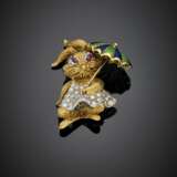 Bi-coloured gold diamond and enamel Mrs. Rabbit brooch - Foto 1