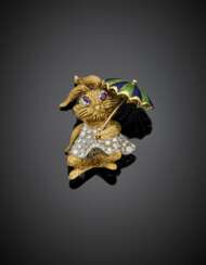 Bi-coloured gold diamond and enamel Mrs. Rabbit brooch
