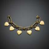 Yellow gold chain bracelet with six heart pendants - photo 1