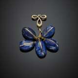 Yellow gold pendant brooch with five ovoid lapis charms - Foto 1