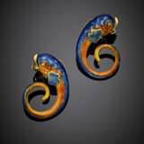 Yellow gold polychrome enamel fish earrings with accessories to wear them as brooches - Foto 1