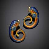 Yellow gold polychrome enamel fish earrings with accessories to wear them as brooches - photo 2