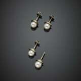 Two pairs of white gold cultured pearl earrings - Foto 1