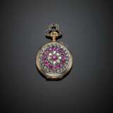 Rose cut diamond and partly synthetic ruby silver and gold pocket watch - photo 1