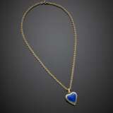 Yellow gold rope chain with blue enamel heart locket and inside a Holy Virgin image - photo 2