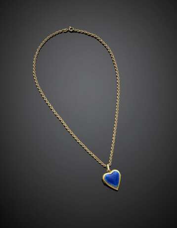 Yellow gold rope chain with blue enamel heart locket and inside a Holy Virgin image - photo 2