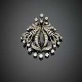 Round and single cut diamond ct. 2.30 circa marquise sapphire white gold brooch pendant - photo 1