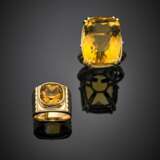 Two yellow gold citrine quartz rings - фото 1