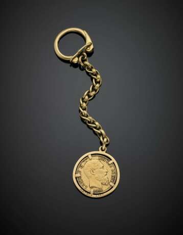 Yellow gold key ring with 20 Franc belgian coin - фото 1