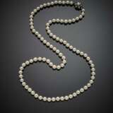 Mm 7.30-7.70 circa cultured pearl necklace with white 9K gold clasp - Foto 1