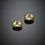 Pair of yellow gold diamond ruby and sapphire ring - фото 1