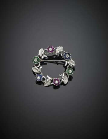 White gold diamond and gem set wreath brooch - Foto 1