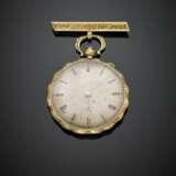 Yellow chiselled gold brooch and pendant pocket watch key-movement - Foto 1
