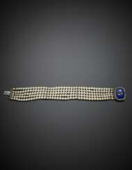 Five strand mm 3.50-4.20 cultured pearl bracelet with bi-coloured gold