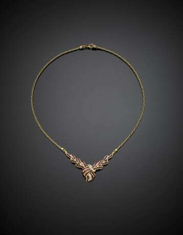 Yellow gold rope necklace with a carré ruby and diamond central - Foto 1