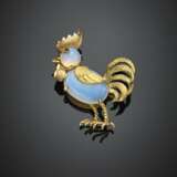 Round and oval opal yellow gold rooster brooch - photo 1