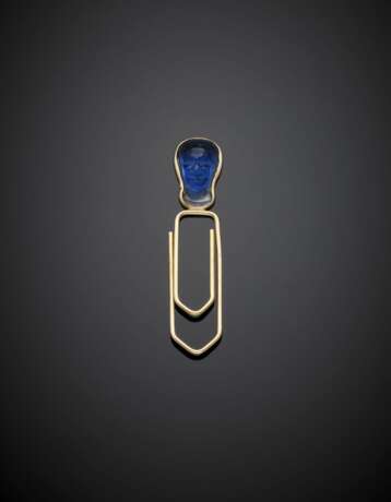 Yellow gold carved blue paste bookmark - photo 1