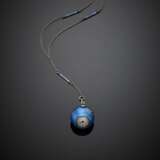 Gilt silver and blue guilloché enamel ball pendant watch of cm 3.60 circa with a cm 72 circa silver chain accented with guilloché enamel spacers - фото 1