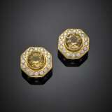 Round citrine quartz and colourless stone yellow gold octagonal earclips - Foto 1