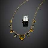 Lot of a synthetic yellow corundum and blue paste yellow gold necklace of cm 41.10 circa with aquamarine gold ring - Foto 1