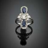 Oval ct. 0.80 circa diamond and pear sapphire white gold diamond cluster ring - photo 1
