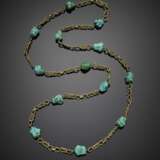 Yellow gold rope long necklace with tumbled turquoise - Foto 1
