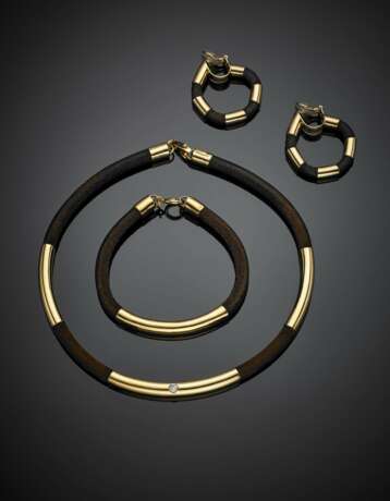 SCAVIA | Yellow gold and leather jewellery set comprising cm 37 circa necklace - photo 1