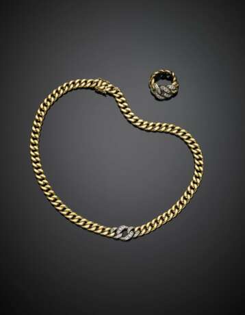 Bi-coloured gold jewellery set comprising groumette chain necklace and ring - Foto 1