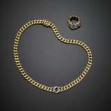 Bi-coloured gold jewellery set comprising groumette chain necklace and ring - photo 1