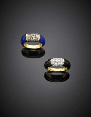 Two bi-coloured gold diamond lapis and onyx ring - фото 1