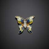 Bi-coloured gold diamond and enamel butterfly brooch - photo 1