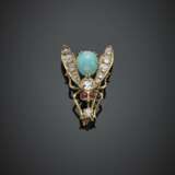 Old mine diamond in all ct. 1.90 circa and turquoise yellow gold fly brooch - Foto 1