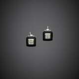 Baguette diamond and onyx white gold earrings - фото 1