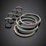 White gold diamond ruby sapphire and emerald lot comprising four bangles diam. cm 5.50 circa and four rings size 13/53 - photo 1