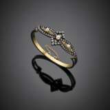 Silver and gold rose cut diamond and pearl cuff bracelet - фото 1
