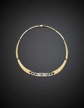 Bi-coloured gold articulated necklace accented with diamonds and a fancy shape sapphire - Foto 1