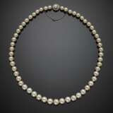 Cultured graduated pearl necklace with pearl and diamond white gold cluster clasp - фото 1