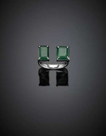 White gold two step cut emerald brisé ring - Foto 1