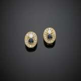 Yellow gold diamond and sapphire earrings - photo 1