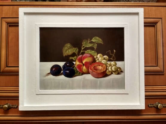 Painting “Still life with peach, plum and grapes”, Canvas, Oil paint, Realist, Still life, 2018 - photo 2