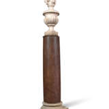 A PAIR OF WHITE FOSSILISED MARBLE FLAMING URNS ON A PAIR OF SIMULATED PORPHYRY COLUMNS - фото 4