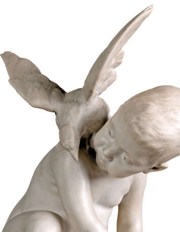 AN ITALIAN WHITE MARBLE GROUP OF A BOY AND BIRD - Foto 4