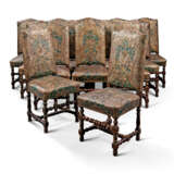 A SET OF FOURTEEN SPANISH GRAINED WOOD AND EMBOSSED LEATHER DINING-CHAIRS - фото 1